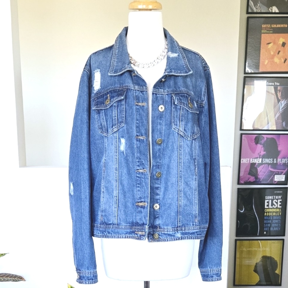one 5 one Distressed Blue Denim Jacket